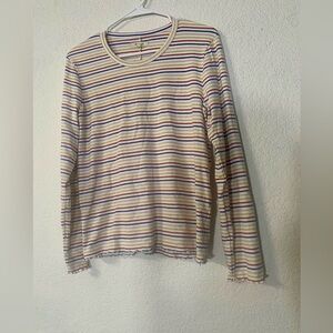 Madewell long sleeve baby tee in shimmer stripe 90’s inspired tee with ruffle